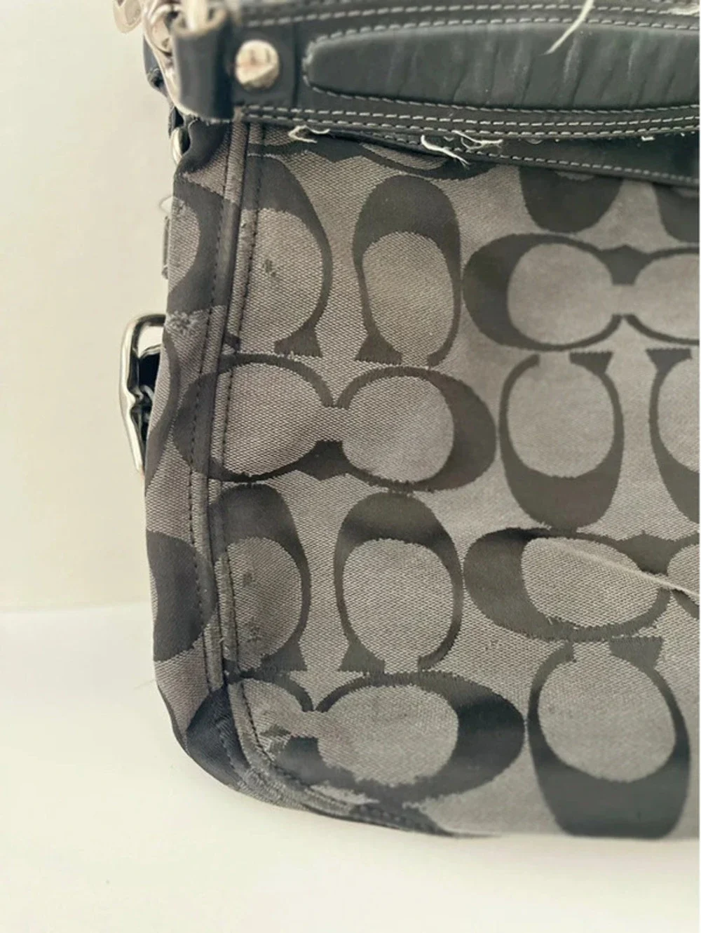 Coach Zoe Signature Jacquard Hobo Bag Black Grey Smoke 12674 Large Shoulder Bag